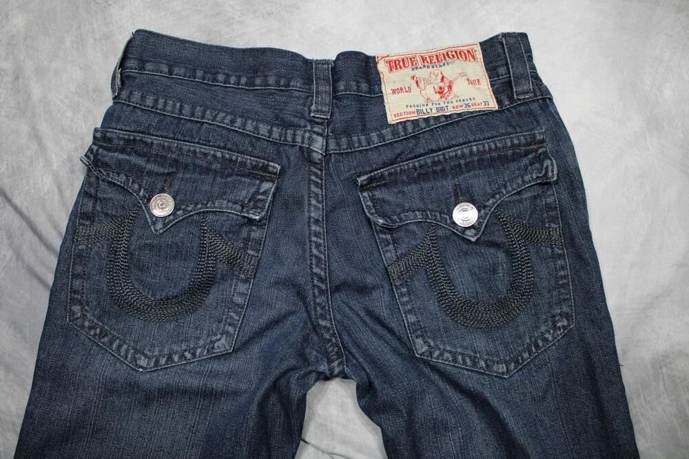 True Religion Billy Big T Jeans Mens 36 Bootcut Blue Whiskered Made USA